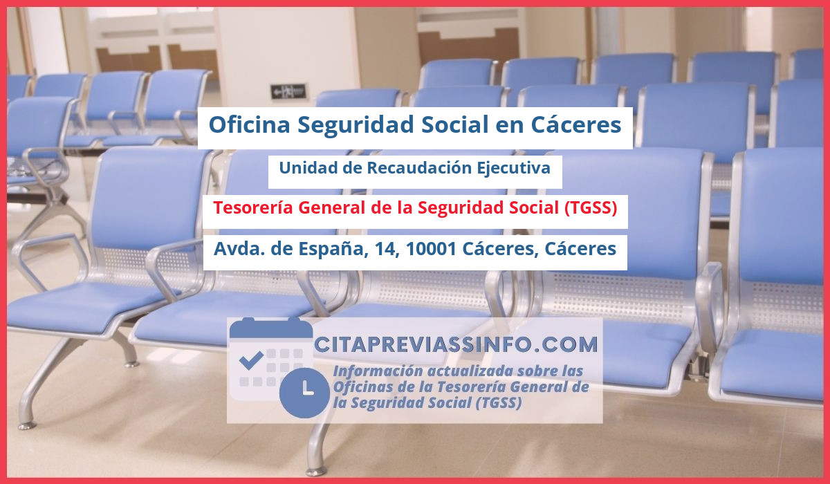 Oficina de la Seguridad Social: Unidad de Recaudación Ejecutiva de la Tesorería General de la Seguridad Social (TGSS) en Avda. de España, 14, 10001 Cáceres, Cáceres