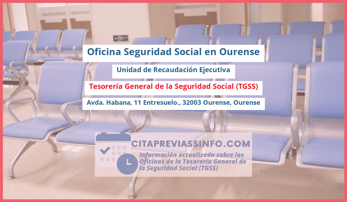 Oficina de la Seguridad Social: Unidad de Recaudación Ejecutiva de la Tesorería General de la Seguridad Social (TGSS) en Avda. Habana, 11 Entresuelo., 32003 Ourense, Ourense